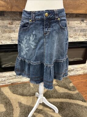 Jou Jou  Denim Ruffle Hem Midi Skirt - Blue size 9/10